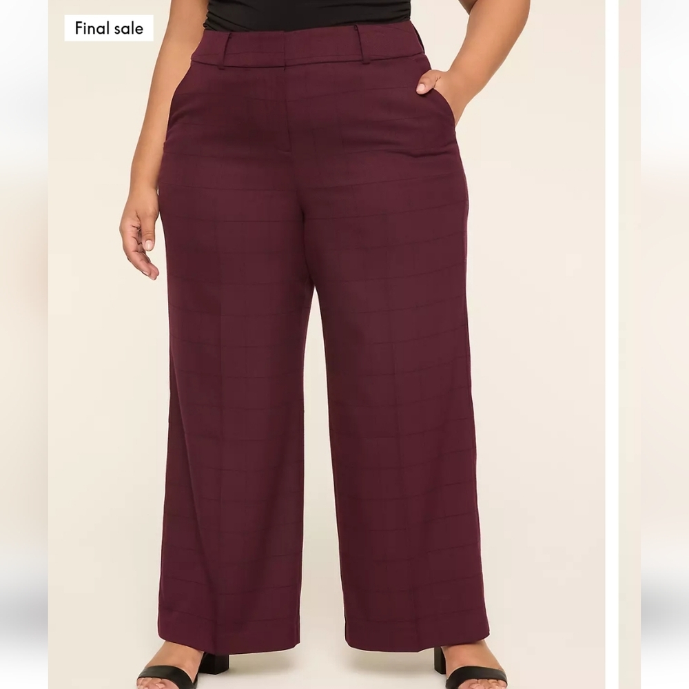 Lane Bryant Wide Leg Plaid Pants in Deep Wine